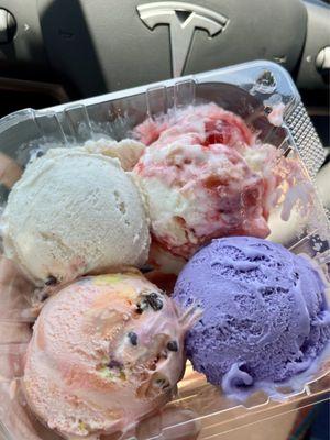 Ice Cream Flight - Cotton Candy, Taro, Horchata & Strawberry Cheesecake!