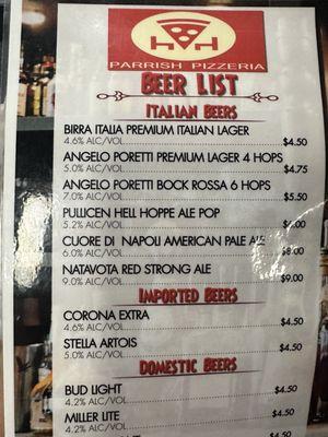 Drink menu