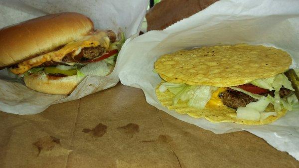 The Phema Char Burger and the corn tortilla burger!