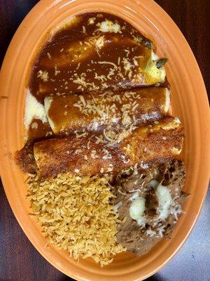 Enchiladas rice and beans