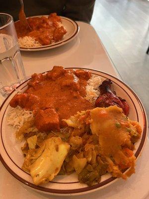 Weekend lunch buffet! Butter chicken, rice, tandoori chicken and assorted vegetables