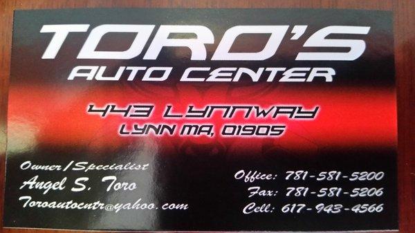 TORO AUTO CENTER 617-943-4566 781-581-5200