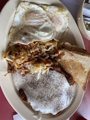 Chicken fried steak and eggs