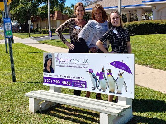 The Acclivity Now girls are out in the community visiting our bench in Belleair, FL.  Come sit and talk with us about your Real Estate needs