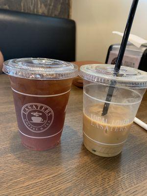 Peach black tea and iced vanilla latte