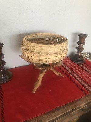 Hand made raw wood plant stand. $1.50. The old handmade candlesticks were $4 for the pair.