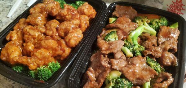 General Tso chicken and Beef & Broccoli