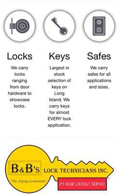 Large selection of keys, locks and safes for all your needs.