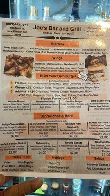 Joe' Menu