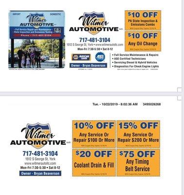 Use any of these coupons when you need service!