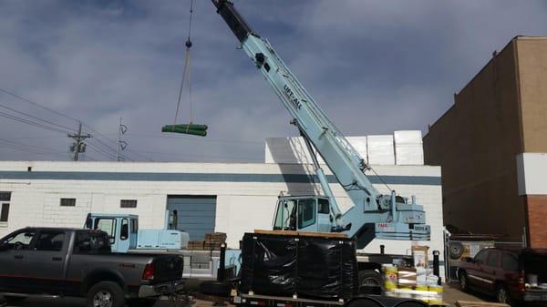 Stocking material for a commercial reroof project in downtown Omaha