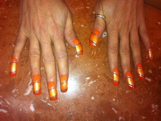 Fullset. Orange Ombre Nails.