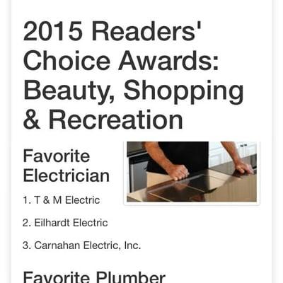 Eilhardt Electric was recently named in the top 3 electricians