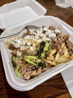 Steak (Carne Asada) Fries ; they forgot to add pico de gallo salsa.