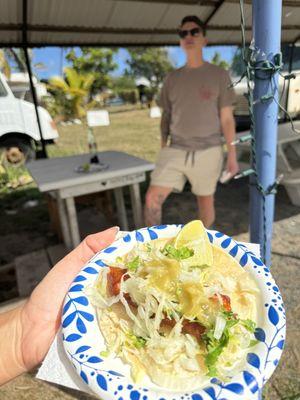 Fish taco and outdoor seating