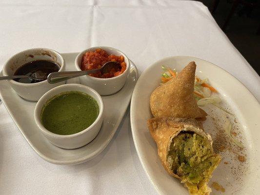 Sauces served w/ samosas (outstanding)