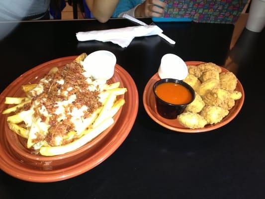 Mozzarella fries with bacon and chicken wings -  what we in Red Lion call health food.