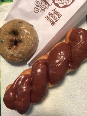 Yummy, blueberry & chocolate twist glazed donut.