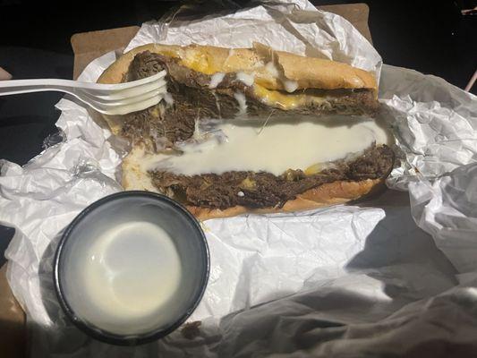 "Cheesesteak" with a side of cheese sauce that was not whiz