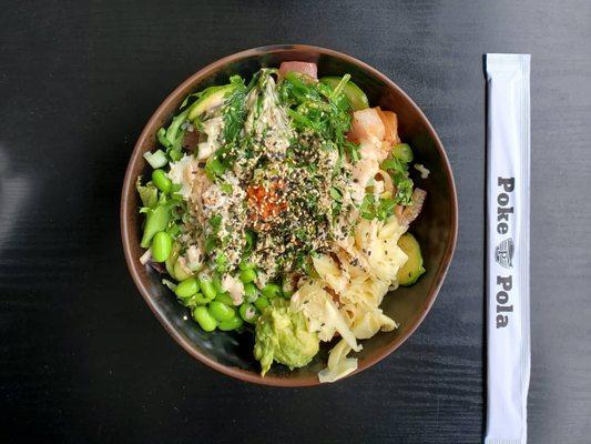 Large Poke bowl (4 protein scoops) and the works.