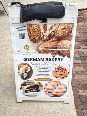 German bakery sign outside the front door. Welcome to good times.