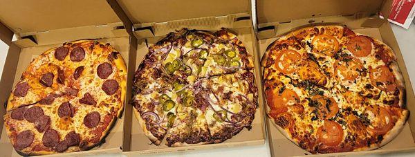 All of them are a must try! Delicious!! Left to right: wild boar pepperoni, hawaiian bbq pork, marguerite.