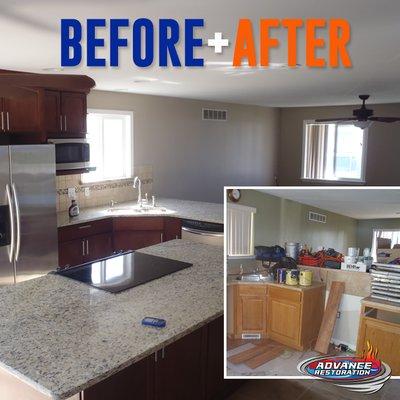 Kitchen remodel after water damage.