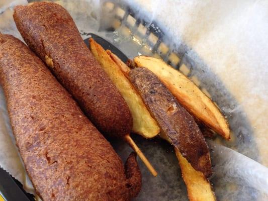 Corn dogs and wedge fries