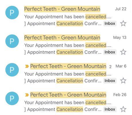 4 cancellations no rescheduling. 1 cancellation done by phone only.