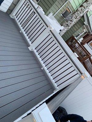 Trex Select 
Pebble Gray deckick 
Trex Rails with LED Lights 
Black Round Bulasters