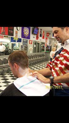 Shaving the neck for a nice clean neckline!