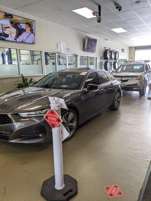 Service center for her first oil change. Clean and efficient.