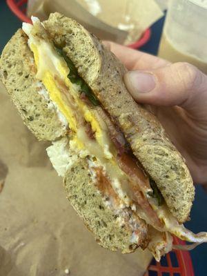 Bachelor Sandwich on a Spinach Herb Bagel