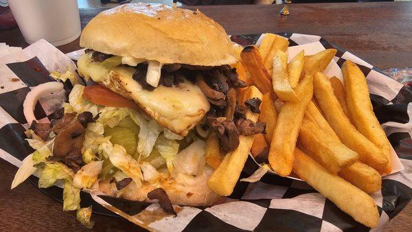 Grilled Mushroom n Swiss Burger with Fries