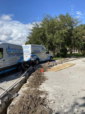 Broward plumbing, running 500 feet of brand new main waterline PVC for the Publix and Fort Lauderdale main domestic waterline installation