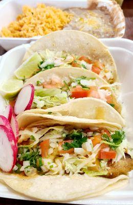 Fish tacos & side of rice & beans