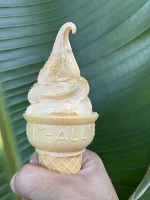 Pumpkin Pie Yogurt on a cone. Yes we are a self serve shop, but we can still give you perfect cones like that.