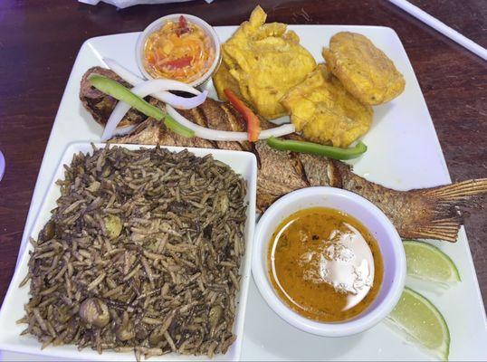 Fish and black rice