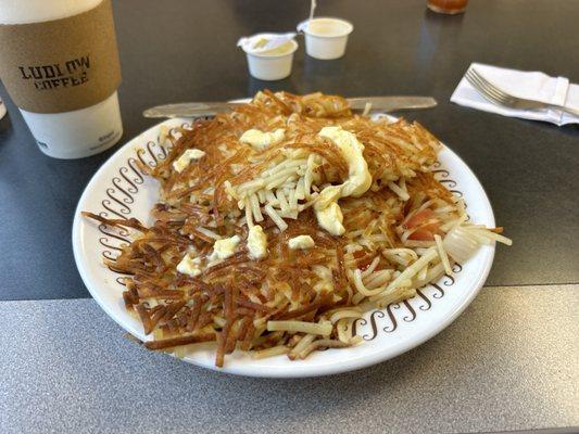 I love my scattered, smothered, diced and peppered hash browns!