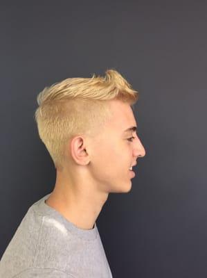 Bleached blonde and a sweet barber cut!