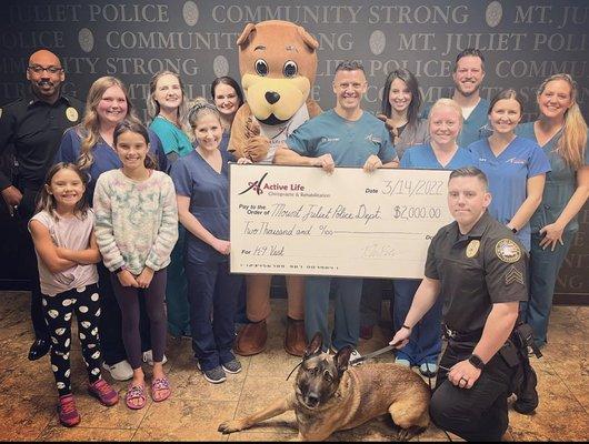 Giving back!  Donated $2000 to MJPD for their K9 unit to purchase a bulletproof vest.