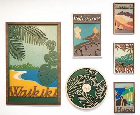 Hawaii Landmarks wall art and clock. Locally made in Hawaii.