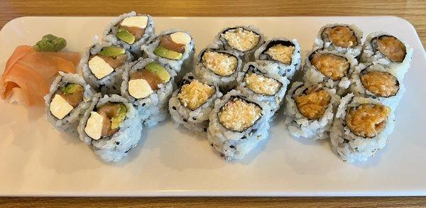 Philadelphia Roll, Crunch Roll, Spicy Salmon