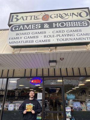 The store front and a happy face.