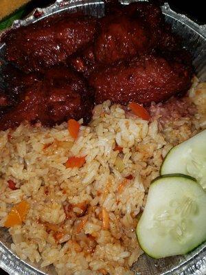 Sorrel wings and fried rice yum!