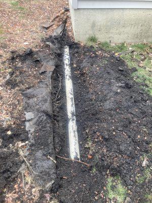 PVC pipe drain they said was obstructed.  I dug this trench and the pipe is totally fine.