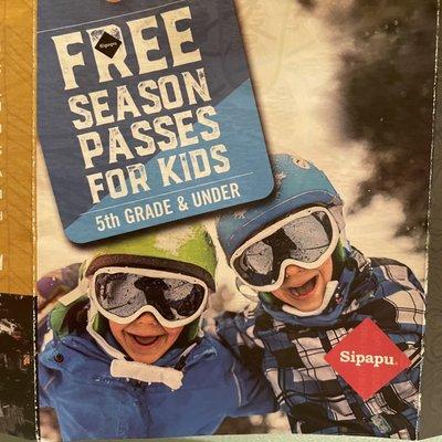 For Winter 21-22, free lift tickets for kids.