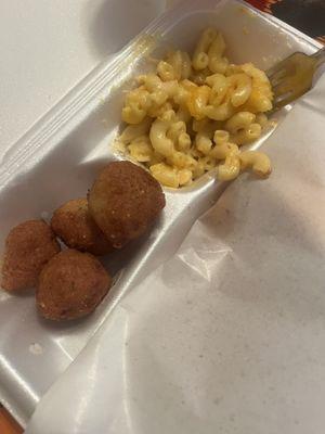 Hush Puppies and Mac and cheese