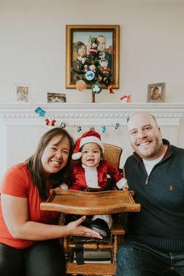 Christmas family photos inside their home with flash and santa's wardrobe