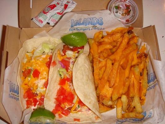 Island fish tacos w/cheese fries